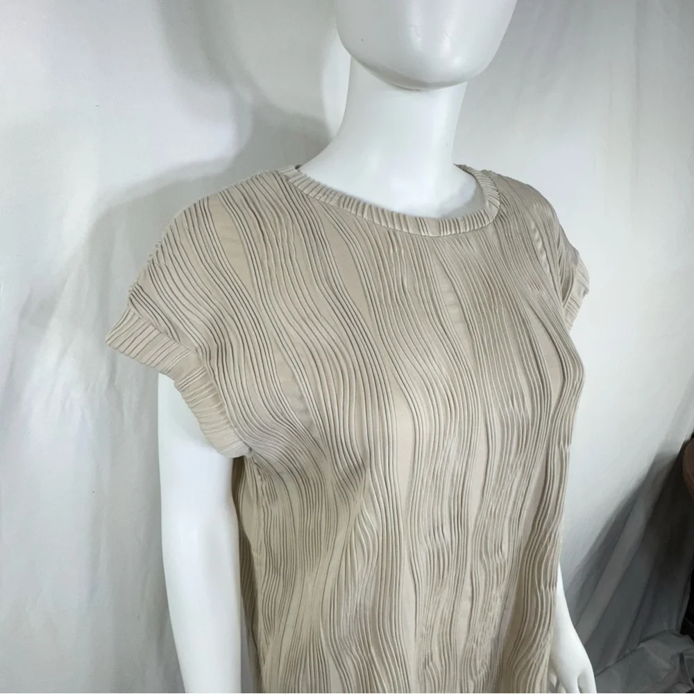 Women’s Beige Textured Short Sleeve Career Top - Picture 3 of 7
